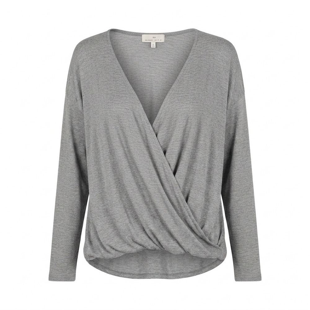 Everleigh Feminine XL silver long sleeve ribbed faux surplice top